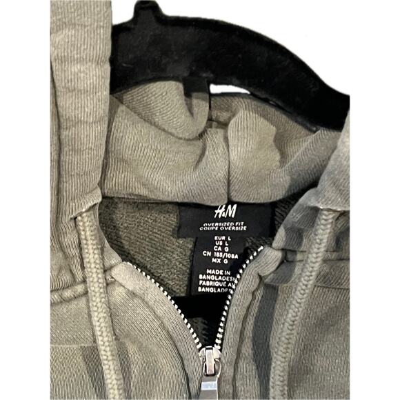 H&M Oversized Fit Zip Up Beige Gray Hoodie Mens L - Picture 3 of 3
